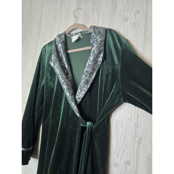 Amanda Stewart Vintage Velvet Robe - Dark Green Satin Collar - L - Picture 6 of 9